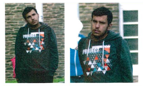 Aktuell ist Albakr mit einem schwarzen Kapuzensweatshirt mit auffälligem Druck bekleidet. (Foto: Polizei)